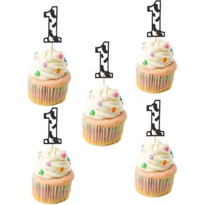 Cow First Birthday Cupcake Toppers - 36pcs Farm Themed Baby 1st Birthday Party Cake Decorations, Cow Theme Party Supplies