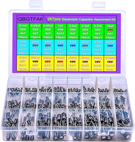 12Value 185pcs(0.1uF－2200uF) Aluminum Electrolytic Capacitors Assortment Kit, for Computer Motherboard, TV, Speaker, (Black) (185) in Saudi Arabia