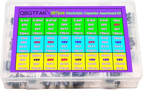 12Value 185pcs(0.1uF－2200uF) Aluminum Electrolytic Capacitors Assortment Kit, for Computer Motherboard, TV, Speaker, (Black) (185) in Saudi Arabia