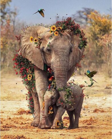 CEOVR Elephants Birds and Flowers Diamond Painting Kits for Adults & Kids DIY Diamond Art Paint with Round Diamonds Full Drill Gem Art Painting Kit for Home Wall Decor Gifts(12x16 inch/30x40 cm) in Saudi Arabia