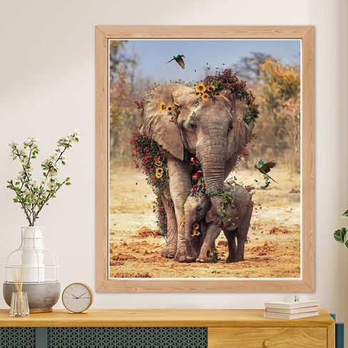 CEOVR Elephants Birds and Flowers Diamond Painting Kits for Adults & Kids DIY Diamond Art Paint with Round Diamonds Full Drill Gem Art Painting Kit for Home Wall Decor Gifts(12x16 inch/30x40 cm) in Saudi Arabia