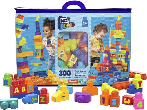 MEGA BLOKS First Builders Toddler Blocks Toys Set, Even Bigger Building Bag with 300 Pieces and Storage, Blue, Ages 1+ Years in Saudi Arabia