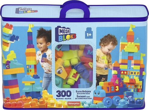 MEGA BLOKS First Builders Toddler Blocks Toys Set, Even Bigger Building Bag with 300 Pieces and Storage, Blue, Ages 1+ Years in Saudi Arabia