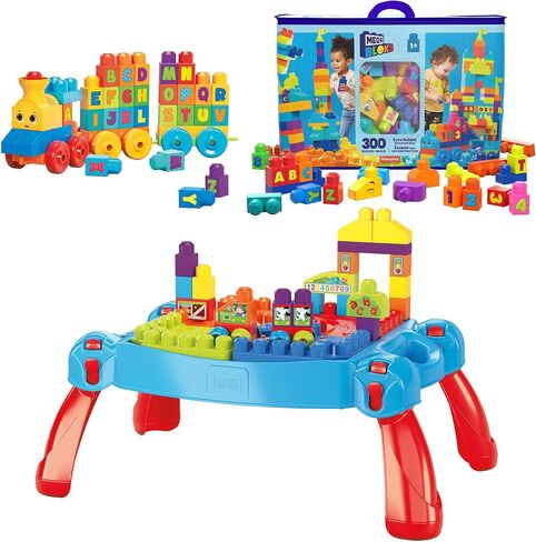 MEGA BLOKS First Builders Toddler Blocks Toys Set, Even Bigger Building Bag with 300 Pieces and Storage, Blue, Ages 1+ Years in Saudi Arabia