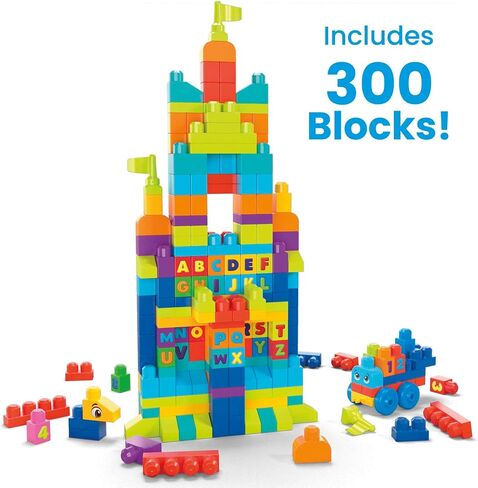 MEGA BLOKS First Builders Toddler Blocks Toys Set, Even Bigger Building Bag with 300 Pieces and Storage, Blue, Ages 1+ Years in Saudi Arabia