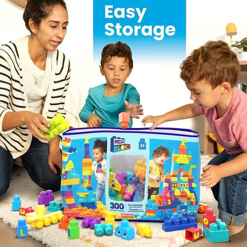 MEGA BLOKS First Builders Toddler Blocks Toys Set, Even Bigger Building Bag with 300 Pieces and Storage, Blue, Ages 1+ Years in Saudi Arabia