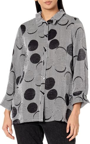 MULTIPLES Women's 1 Turn-up Cuff Three Quarters Sleeve Button Front Wire Collar Shirt in Kuwait