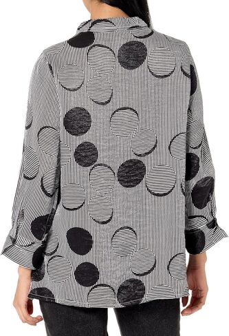 MULTIPLES Women's 1 Turn-up Cuff Three Quarters Sleeve Button Front Wire Collar Shirt in Kuwait