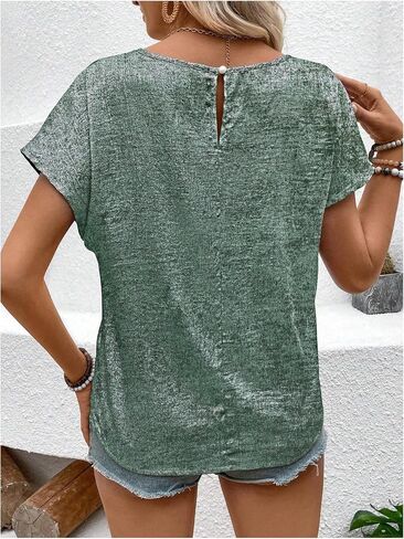 SOLY HUX Women's Round Neck Short Sleeve Blouse Classic Summer Shirt Tops in Saudi Arabia