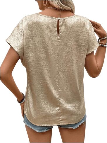 SOLY HUX Women's Round Neck Short Sleeve Blouse Classic Summer Shirt Tops in Saudi Arabia
