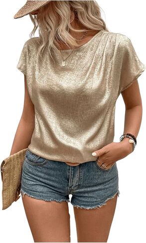 SOLY HUX Women's Round Neck Short Sleeve Blouse Classic Summer Shirt Tops in Saudi Arabia