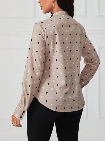 Floerns Women's Casual Polka Dots Tie Front Long Sleeve Elegant Blouse Top in Saudi Arabia