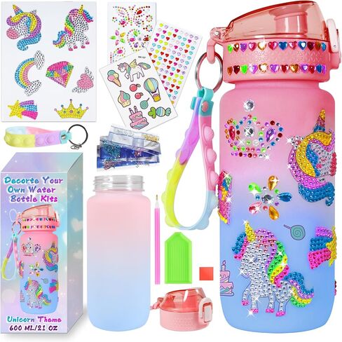 Decorate Your Own Water Bottle Kits for Girls Age 4-6-8-10-12, Unicorn Gem Diamond Painting Crafts, Arts and Crafts for Kids Ages 8-12, Birthday Gifts for Girls in Saudi Arabia
