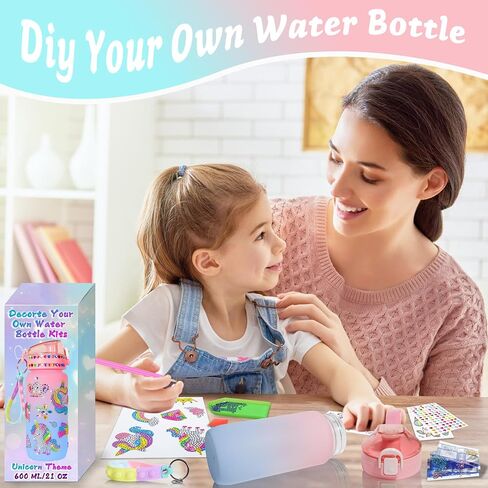 Decorate Your Own Water Bottle Kits for Girls Age 4-6-8-10-12, Unicorn Gem Diamond Painting Crafts, Arts and Crafts for Kids Ages 8-12, Birthday Gifts for Girls in Saudi Arabia