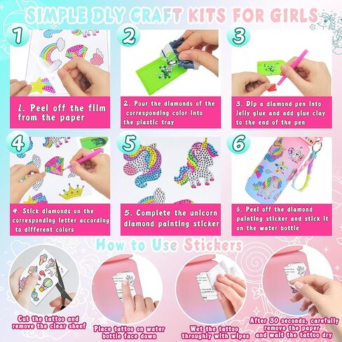 Decorate Your Own Water Bottle Kits for Girls Age 4-6-8-10-12, Unicorn Gem Diamond Painting Crafts, Arts and Crafts for Kids Ages 8-12, Birthday Gifts for Girls in Saudi Arabia