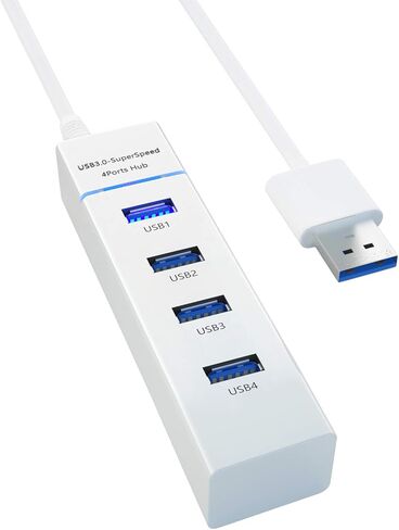 USB Hub 3.0 4 منافذ، موزع بيانات USB مع مفاتيح تشغيل/إيقاف فردية LED وأضواء، موسع منفذ USB عالي السرعة 5 جيجابت في الثانية لأجهزة MacBook وMac Pro وMac Mini وiMac وSurface Pro وXPS وPC-White in Kuwait