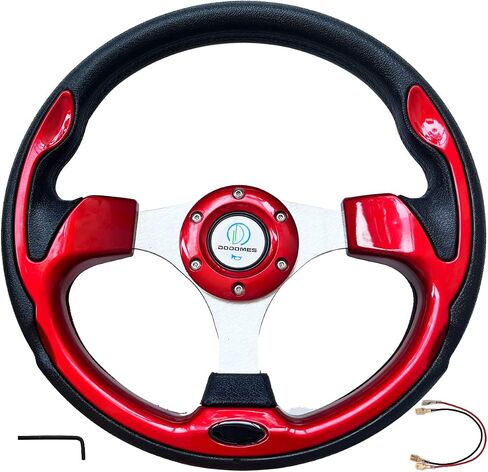 Universal Racing Steering Wheel for Golf Cart, EZGO Yamaha Club Car DS & Precedent, Aluminum with Horn Button for Car, 12.5"/320mm 6 Bolts Grip Vinyl Leather, black & Red in Saudi Arabia