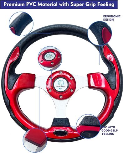 Universal Racing Steering Wheel for Golf Cart, EZGO Yamaha Club Car DS & Precedent, Aluminum with Horn Button for Car, 12.5"/320mm 6 Bolts Grip Vinyl Leather, black & Red in Saudi Arabia