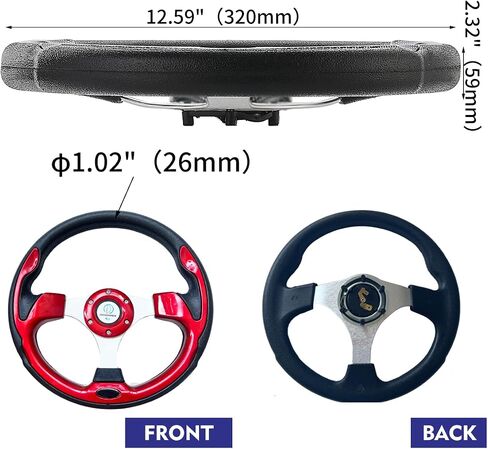 Universal Racing Steering Wheel for Golf Cart, EZGO Yamaha Club Car DS & Precedent, Aluminum with Horn Button for Car, 12.5"/320mm 6 Bolts Grip Vinyl Leather, black & Red in Saudi Arabia