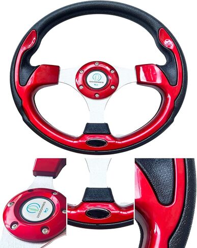 Universal Racing Steering Wheel for Golf Cart, EZGO Yamaha Club Car DS & Precedent, Aluminum with Horn Button for Car, 12.5"/320mm 6 Bolts Grip Vinyl Leather, black & Red in Saudi Arabia