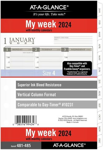 AT-A-GLANCE 2025 Planner Refill, Weekly & Monthly, 5-1/2" x 8-1/2", Desk Size, Loose-Leaf (481-285Y-25) in Saudi Arabia
