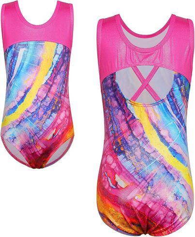 TFJH E Gymnastics Leotards for Girls Ballet Dancewear Practice Outfits Cross Back One Piece 3-12Y in Kuwait