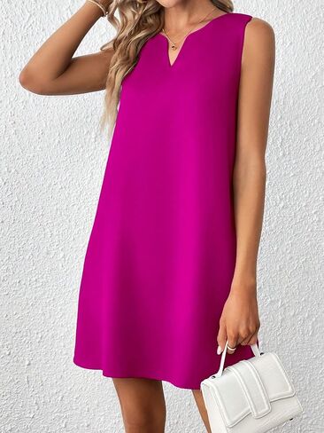 WDIRARA Women's Notched V Neck Sleeveless Mini Tank Dress Casual Dresses in Saudi Arabia