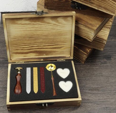 MNYR Vintage Bear Elegant Wooden Box Wax Seal Sealing Stamp Wedding Invitations Gift Stationary Envelope Embellishment Custom Wax Seal Sticks Wooden Handle Melting Spoon Heart Candle Gift Box Set in Saudi Arabia