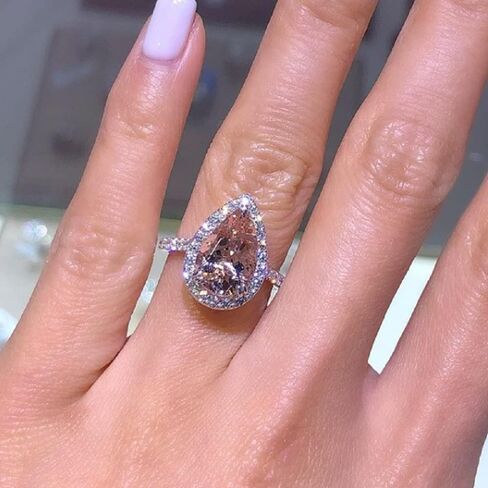 CIUFEWEK 18k Rose Gold Inlaid with Pink Crystal Water Drop Pear-Shaped Engagement Banquet Ring Halo Love Lady Wedding Diamond Ring Sparkling Cocktail Jewelry (Size 10) in Saudi Arabia