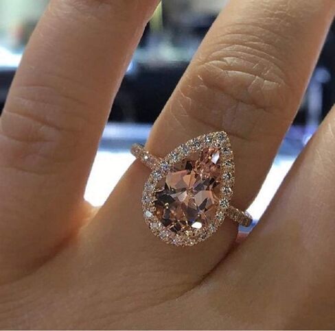 CIUFEWEK 18k Rose Gold Inlaid with Pink Crystal Water Drop Pear-Shaped Engagement Banquet Ring Halo Love Lady Wedding Diamond Ring Sparkling Cocktail Jewelry (Size 10) in Saudi Arabia