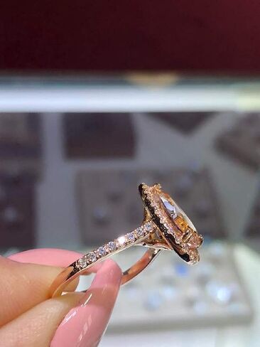 CIUFEWEK 18k Rose Gold Inlaid with Pink Crystal Water Drop Pear-Shaped Engagement Banquet Ring Halo Love Lady Wedding Diamond Ring Sparkling Cocktail Jewelry (Size 10) in Saudi Arabia