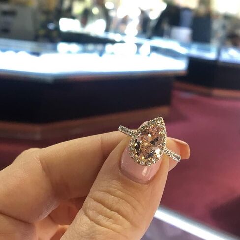 CIUFEWEK 18k Rose Gold Inlaid with Pink Crystal Water Drop Pear-Shaped Engagement Banquet Ring Halo Love Lady Wedding Diamond Ring Sparkling Cocktail Jewelry (Size 10) in Saudi Arabia