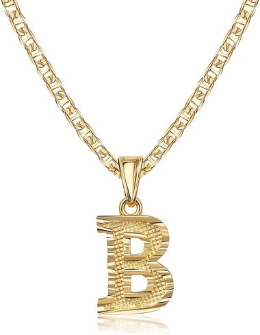 Barzel 18K Gold Plated Initial Necklace with Diamond Cut Initial,18" Chain with 2" Extension, Waterproof, High Polish Finish, Made in Brazil in Kuwait