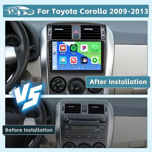 8 Core 6+128GB Wireless Apple Carplay لراديو Toyota Corolla Android 2009-2013، شاشة لمس 9 بوصة كورولا ستيريو مع Android Auto، 32EQ DSP، بلوتوث، 59 UI، WiFi، GPS، SWC، ميكروفون، كاميرا احتياطية in Saudi Arabia