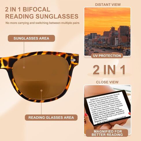 2 Pack Invisible Bifocal Reading Sunglasses Outdoor Sun Reader Glasses UV400 Protection for Women Men Adult in Saudi Arabia