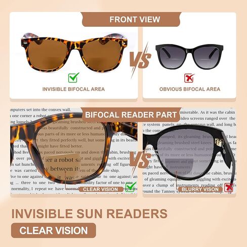 2 Pack Invisible Bifocal Reading Sunglasses Outdoor Sun Reader Glasses UV400 Protection for Women Men Adult in Saudi Arabia