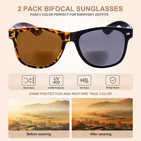 2 Pack Invisible Bifocal Reading Sunglasses Outdoor Sun Reader Glasses UV400 Protection for Women Men Adult in Saudi Arabia