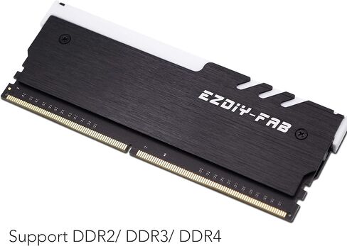 مبرد ذاكرة الوصول العشوائي EZDIY-FAB 12 فولت RGB، مبدد حرارة RGB DDR (متوافق مع ASUS Aura Sync، MSI Mystic Light Sync، ASRock Polychrome) أسود - حزمة واحدة in Kuwait