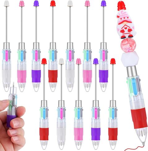 12 Pcs Multicolor Beadable Pens 4 in 1 Colored Beads Pen Retractable Ballpoint Pens for Mother's Day Gift DIY Making Kit Office School Party Favors(Multicolor) in Saudi Arabia