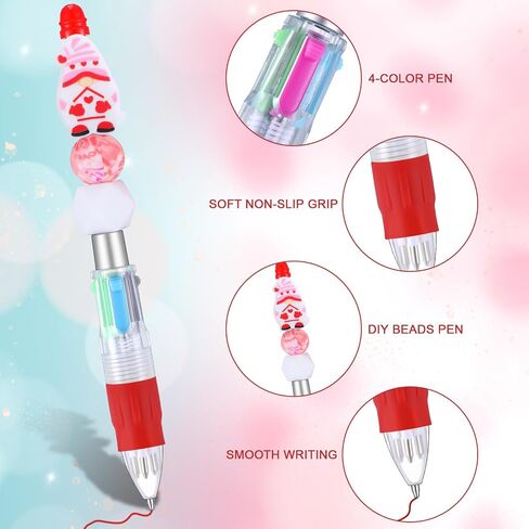12 Pcs Multicolor Beadable Pens 4 in 1 Colored Beads Pen Retractable Ballpoint Pens for Mother's Day Gift DIY Making Kit Office School Party Favors(Multicolor) in Saudi Arabia