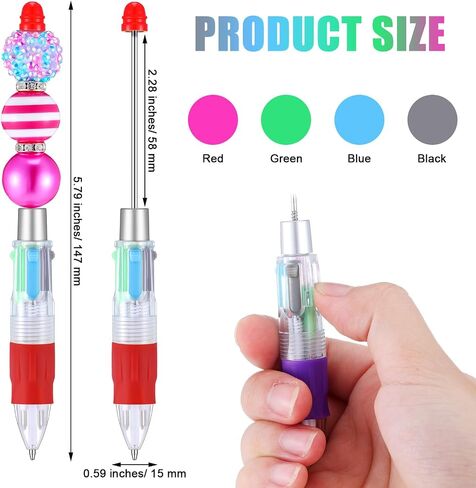 12 Pcs Multicolor Beadable Pens 4 in 1 Colored Beads Pen Retractable Ballpoint Pens for Mother's Day Gift DIY Making Kit Office School Party Favors(Multicolor) in Saudi Arabia