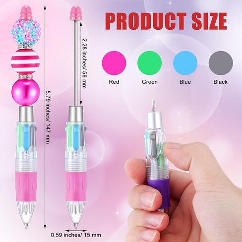 12 Pcs Multicolor Beadable Pens 4 in 1 Colored Beads Pen Retractable Ballpoint Pens for Mother's Day Gift DIY Making Kit Office School Party Favors(Multicolor) in Saudi Arabia