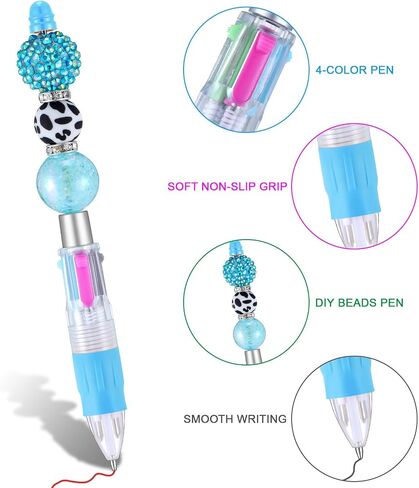 12 Pcs Multicolor Beadable Pens 4 in 1 Colored Beads Pen Retractable Ballpoint Pens for Mother's Day Gift DIY Making Kit Office School Party Favors(Multicolor) in Saudi Arabia