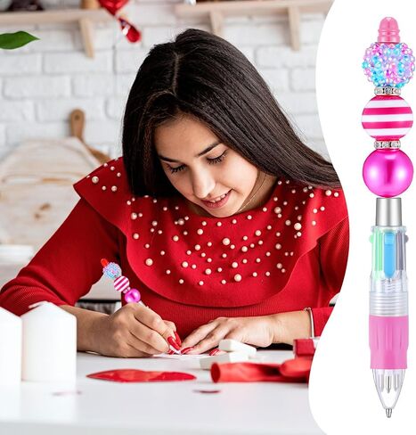 12 Pcs Multicolor Beadable Pens 4 in 1 Colored Beads Pen Retractable Ballpoint Pens for Mother's Day Gift DIY Making Kit Office School Party Favors(Multicolor) in Saudi Arabia