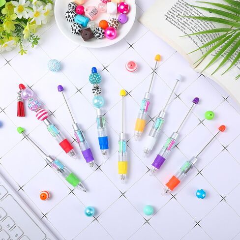 12 Pcs Multicolor Beadable Pens 4 in 1 Colored Beads Pen Retractable Ballpoint Pens for Mother's Day Gift DIY Making Kit Office School Party Favors(Multicolor) in Saudi Arabia