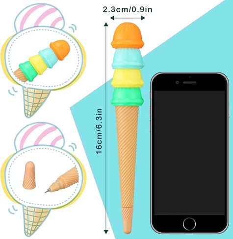 48 Pack Ice Cream Pen Assorted Color Cute Pens for Kids Ice Cream Cone Novelty Pens Novelty Cute Ink Pen Summer Ice Cream Cone Writing Pen for School Office Supplies Birthday Party (Cute Style) in Saudi Arabia