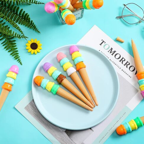 48 Pack Ice Cream Pen Assorted Color Cute Pens for Kids Ice Cream Cone Novelty Pens Novelty Cute Ink Pen Summer Ice Cream Cone Writing Pen for School Office Supplies Birthday Party (Cute Style) in Saudi Arabia