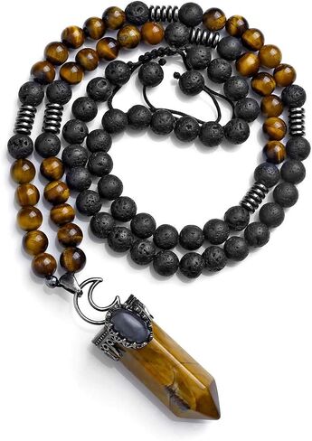 Jovivi Lava Rock Stones Healing Crystal Necklace Natural Amethyst Crystal Quartz Tiger Eye Gemstone Hexagonal Prism Pendant Healing Pointed Reiki Energy Balancing in Saudi Arabia