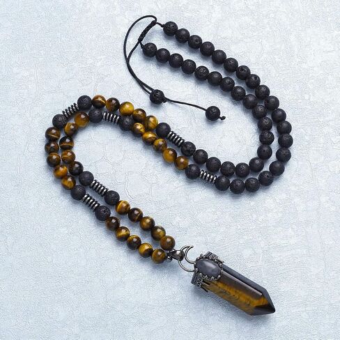 Jovivi Lava Rock Stones Healing Crystal Necklace Natural Amethyst Crystal Quartz Tiger Eye Gemstone Hexagonal Prism Pendant Healing Pointed Reiki Energy Balancing in Saudi Arabia