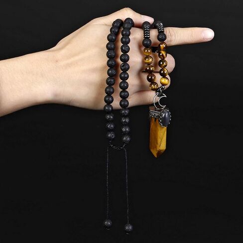 Jovivi Lava Rock Stones Healing Crystal Necklace Natural Amethyst Crystal Quartz Tiger Eye Gemstone Hexagonal Prism Pendant Healing Pointed Reiki Energy Balancing in Saudi Arabia